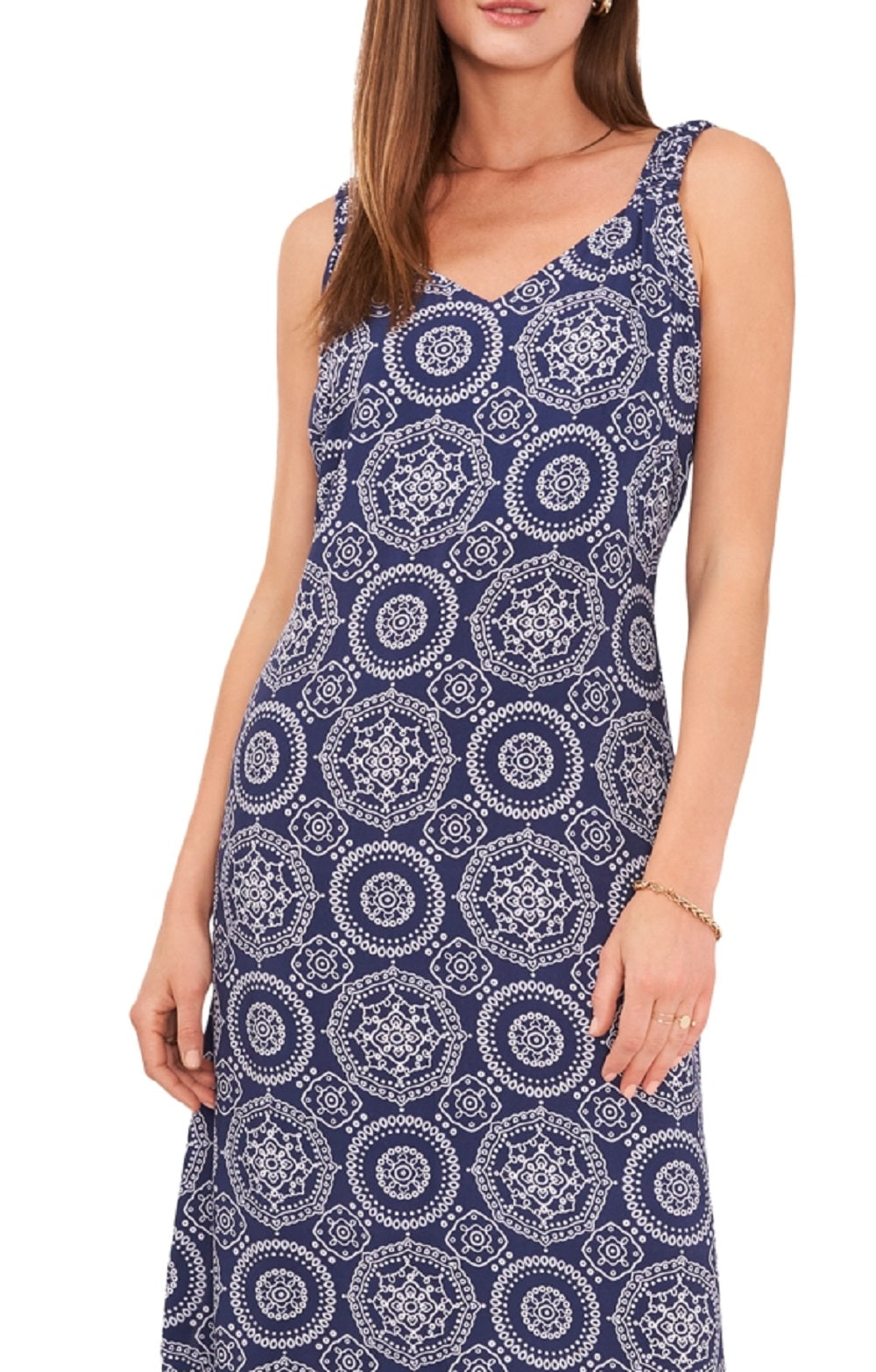 Vince Camuto Women's Printed Sleeveless Midi Dress Blue Size Medium