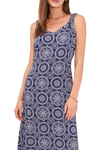 Vince Camuto Women's Printed Sleeveless Midi Dress Blue Size Medium