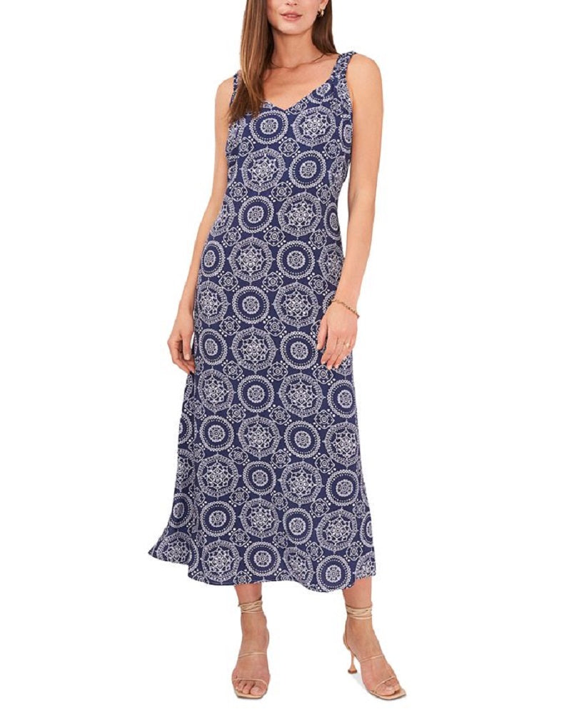 Vince Camuto Women's Printed Sleeveless Midi Dress Blue Size X-Large
