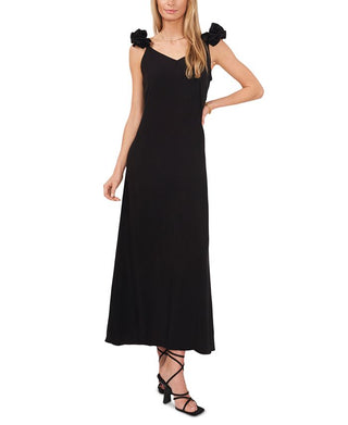 Vince Camuto Women's Ruffle Strap V Neck Maxi Dress Black