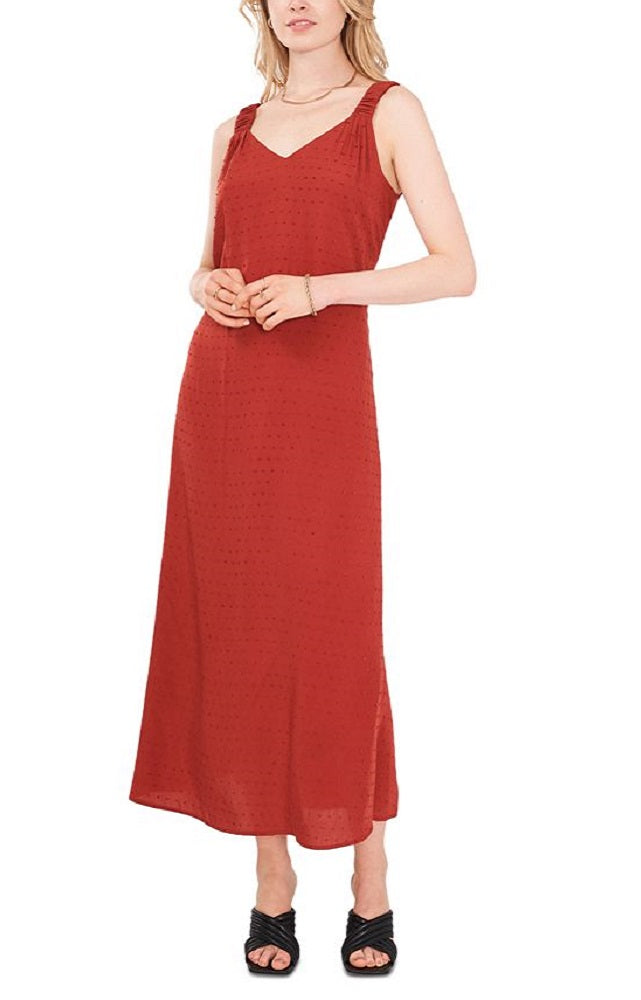 Vince Camuto Women's V Neck Clip Dot Maxi Dress Brown