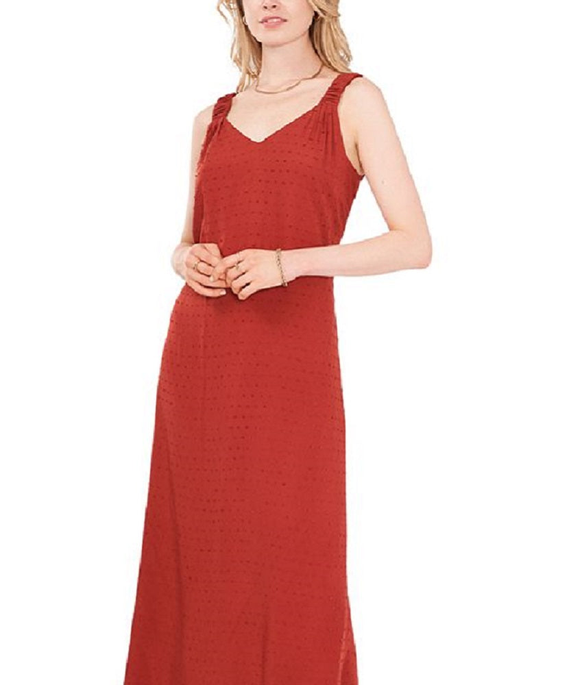 Vince Camuto Women's V Neck Clip Dot Maxi Dress Brown