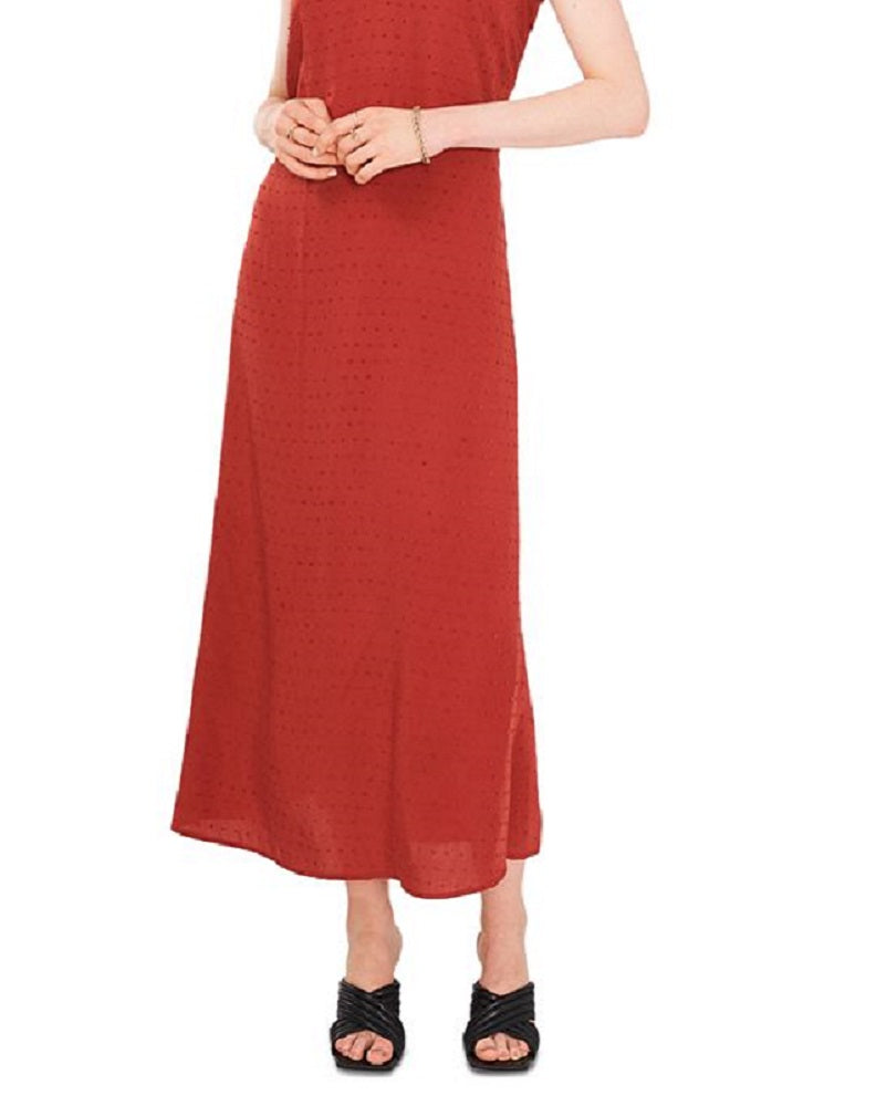 Vince Camuto Women's V Neck Clip Dot Maxi Dress Brown