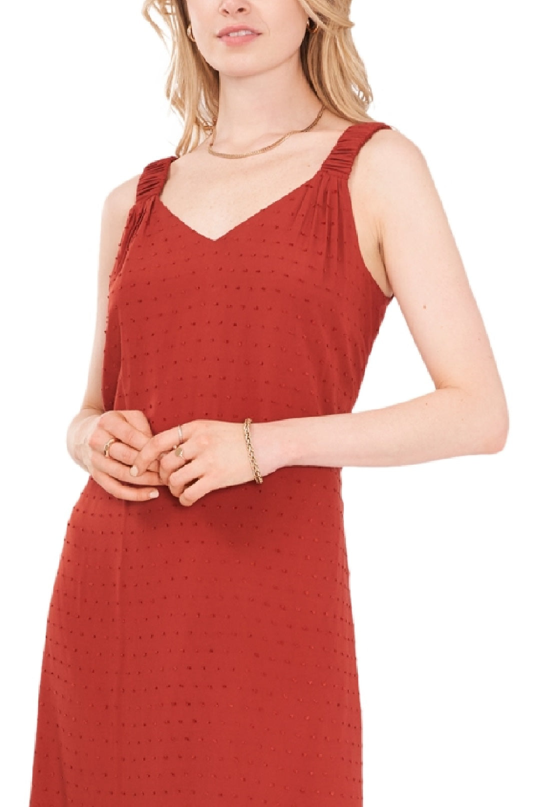 Vince Camuto Women's V Neck Clip Dot Maxi Dress Orange Size Large