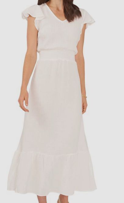 Vince Camuto Women's Gauzy Smocked Waist Ruffled Dress White Size Medium