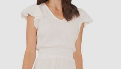 Vince Camuto Women's Gauzy Smocked Waist Ruffled Dress White Size Medium
