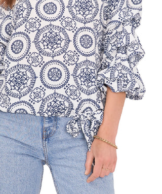 Vince Camuto Women's Printed Off Shoulder Bubble Sleeve Top Pink Size 1X