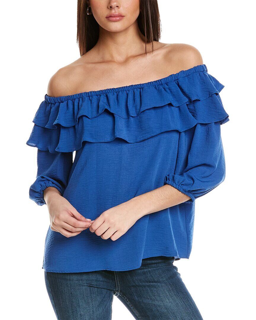 Vince Camuto Women's Ruffle Off The Shoulder Blouse Blue Size Medium