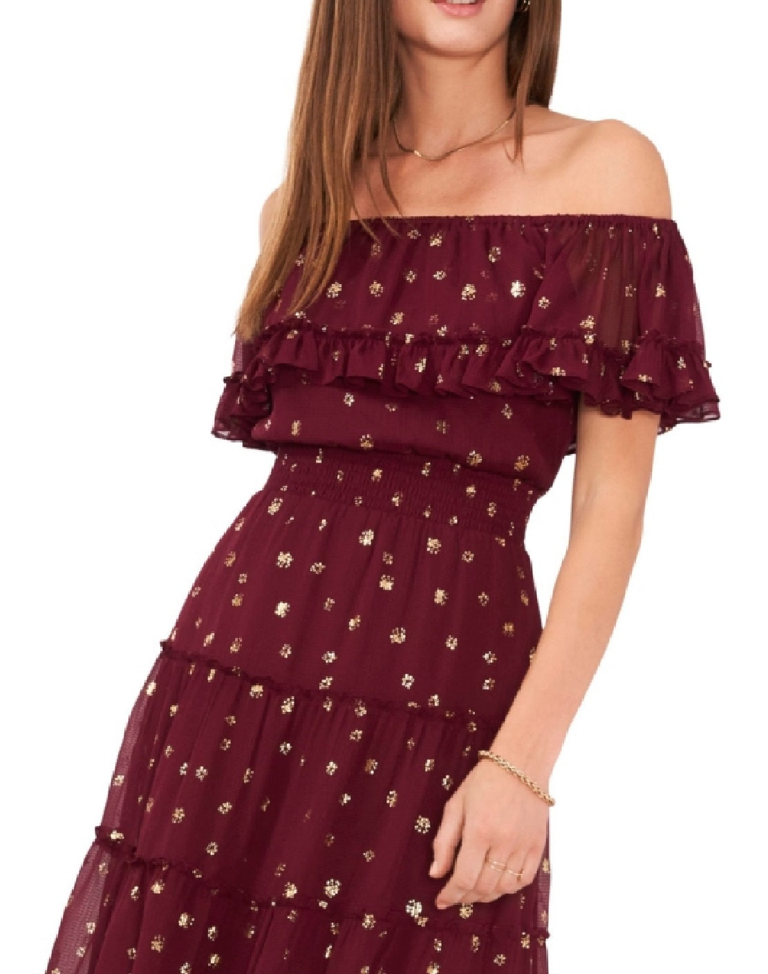 Vince Camuto Women's Foil Accent Off The Shoulder Tiered Dress Purple Size X-Large