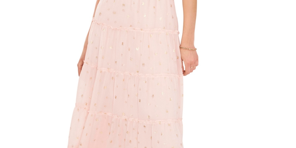 Vince Camuto Women's Foil Accent Off The Shoulder Tiered Dress Pink Size X-Large