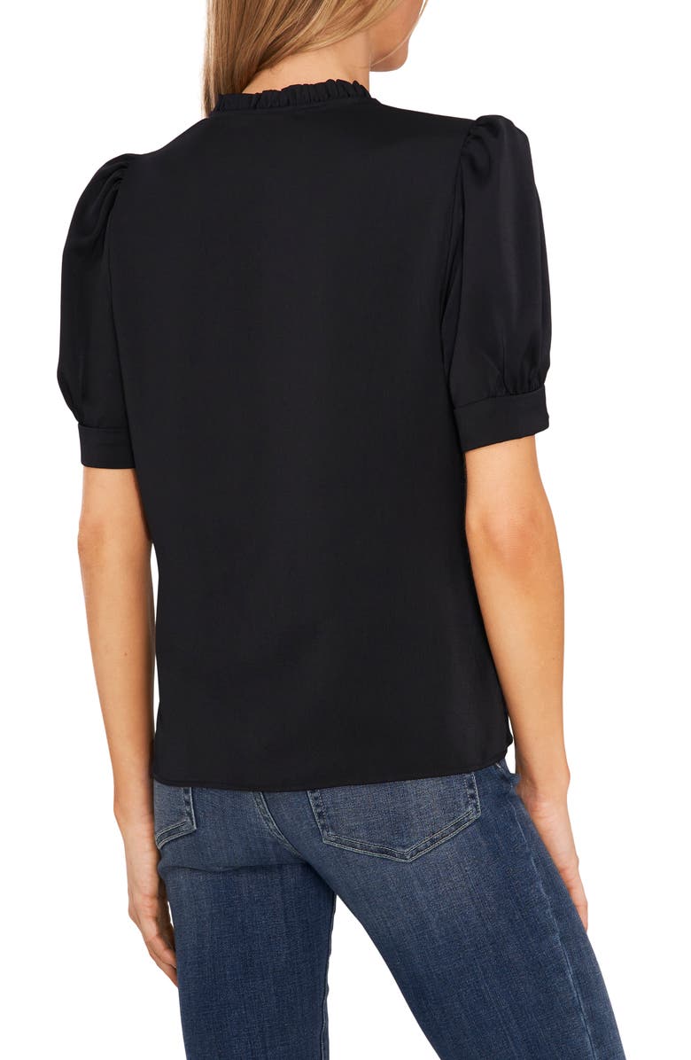 CeCe Women's Puff Sleeve Tie Neck Blouse Black Size X-Large