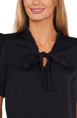 CeCe Women's Puff Sleeve Tie Neck Blouse Black Size X-Large