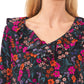 CeCe Women's Floral Print Ruffle Blouse Black Size Medium