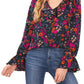 CeCe Women's Floral Print Ruffle Blouse Black Size Medium