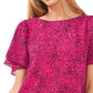 Vince Camuto Women's Printed Crewneck Petal Sleeve Blouse Pink Size Large