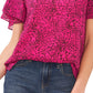Vince Camuto Women's Printed Crewneck Petal Sleeve Blouse Pink Size Large