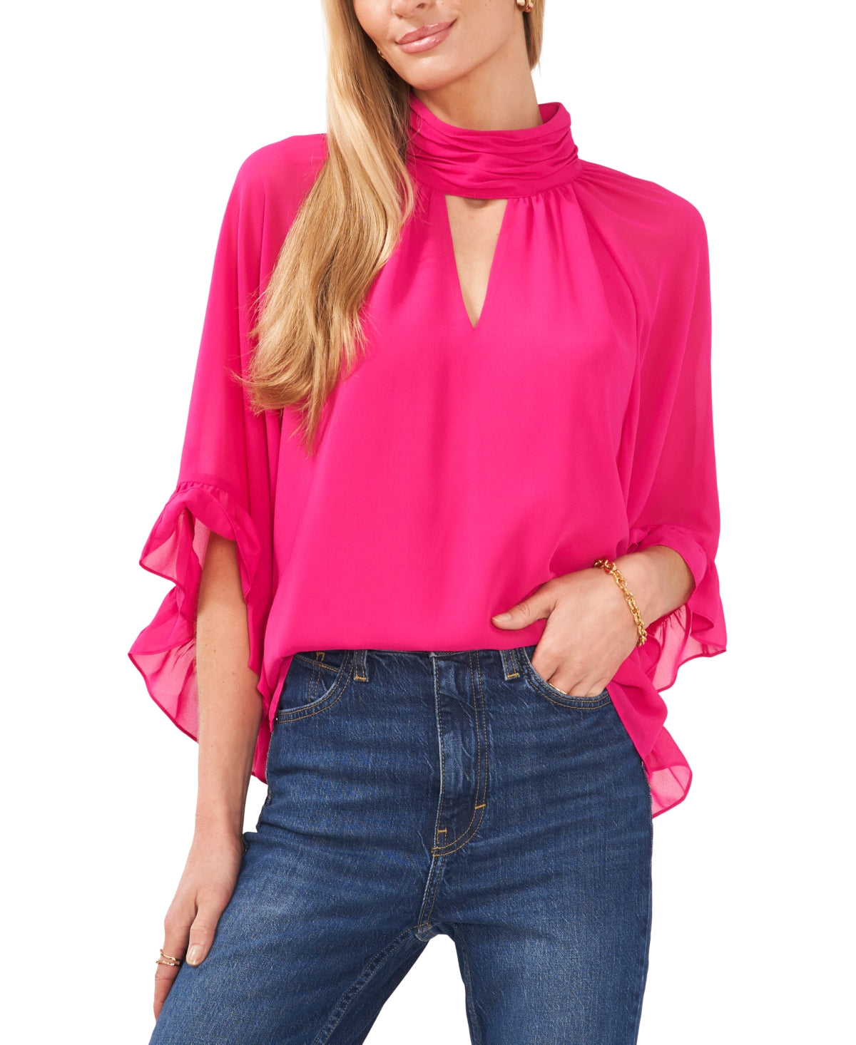 Vince Camuto Women's Cutout Flutter Sleeve Top Pink Size X-Large