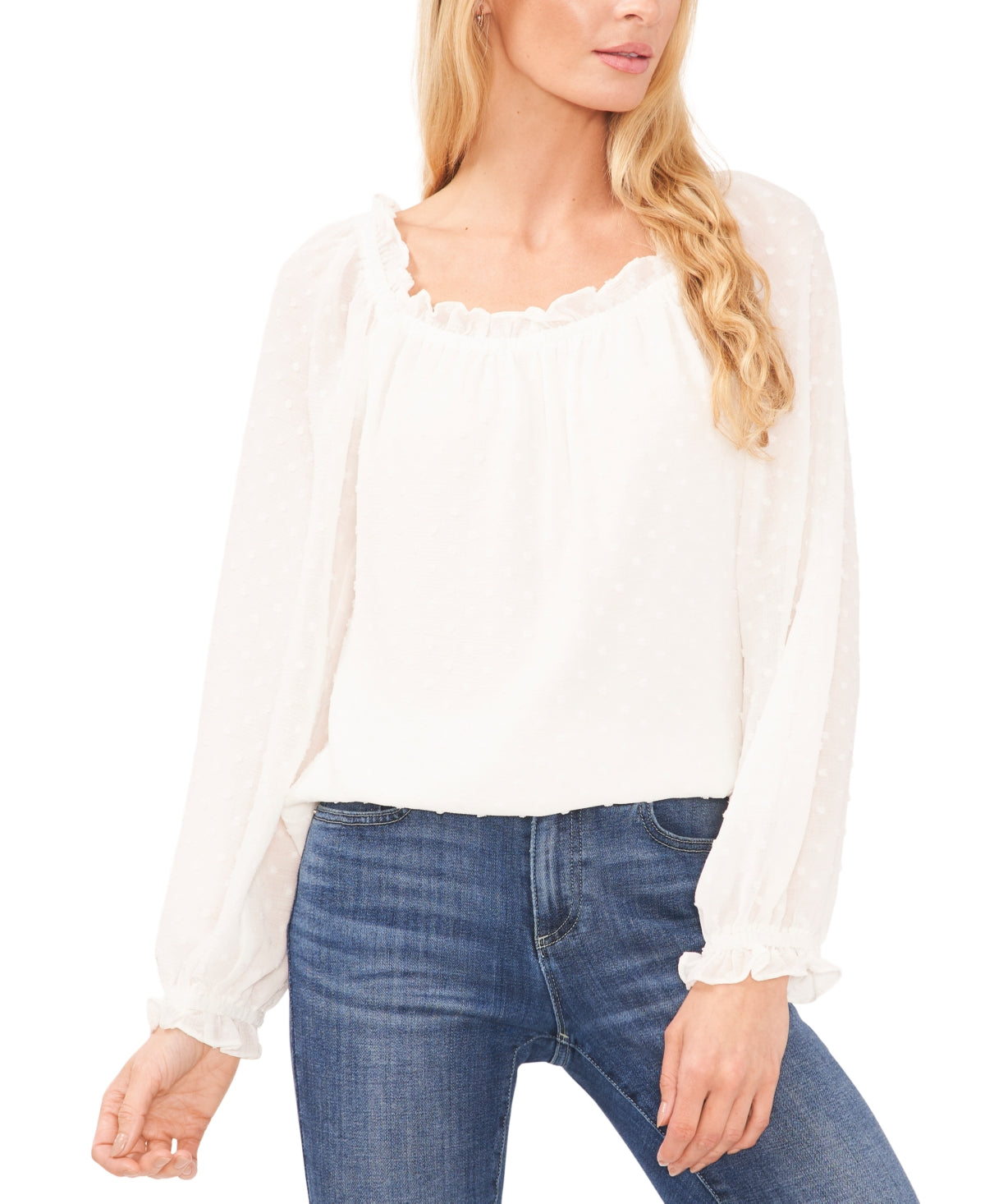 CeCe Women's Crinkle Clip Dot Blouse White Size Medium