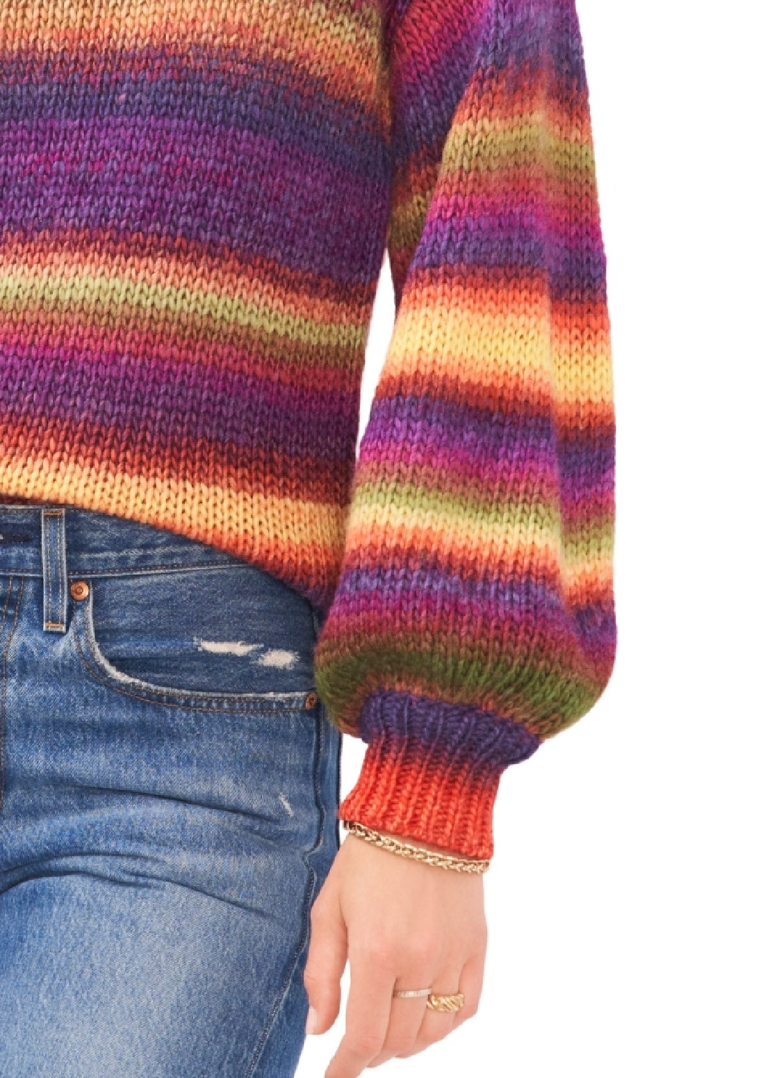 Vince Camuto Women's V Neck Long Sleeve Striped Sweater Red Size Medium