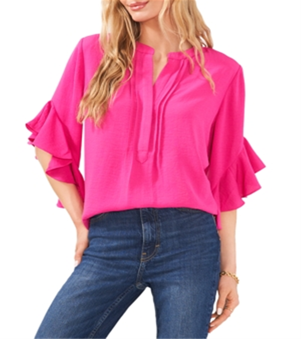 Vince Camuto Split Neck Ruffle Sleeve Blouse Pink Size XL