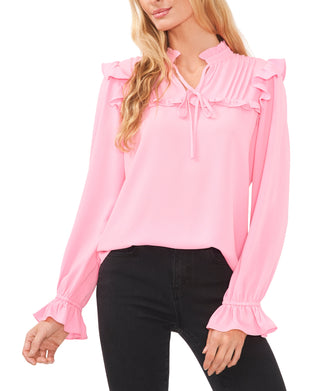 CeCe Women's Pleated Ruffled Top Pink Size X-Small