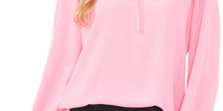 CeCe Women's Pleated Ruffled Top Pink Size X-Small