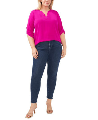 Vince Camuto Women's 3/4 Sleeve Roll Tab Blouse Green Size 2X