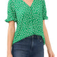 CeCe Women's Daisy Melody Ruffle Short Sleeve Blouse Green Size Large