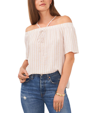 Vince Camuto Women's Striped Off The Shoulder Flutter Sleeve Top White Size X-Large