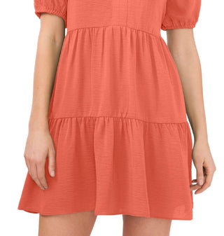 CeCe Women's Tiered V Neck Babydoll Dress Orange Size Large