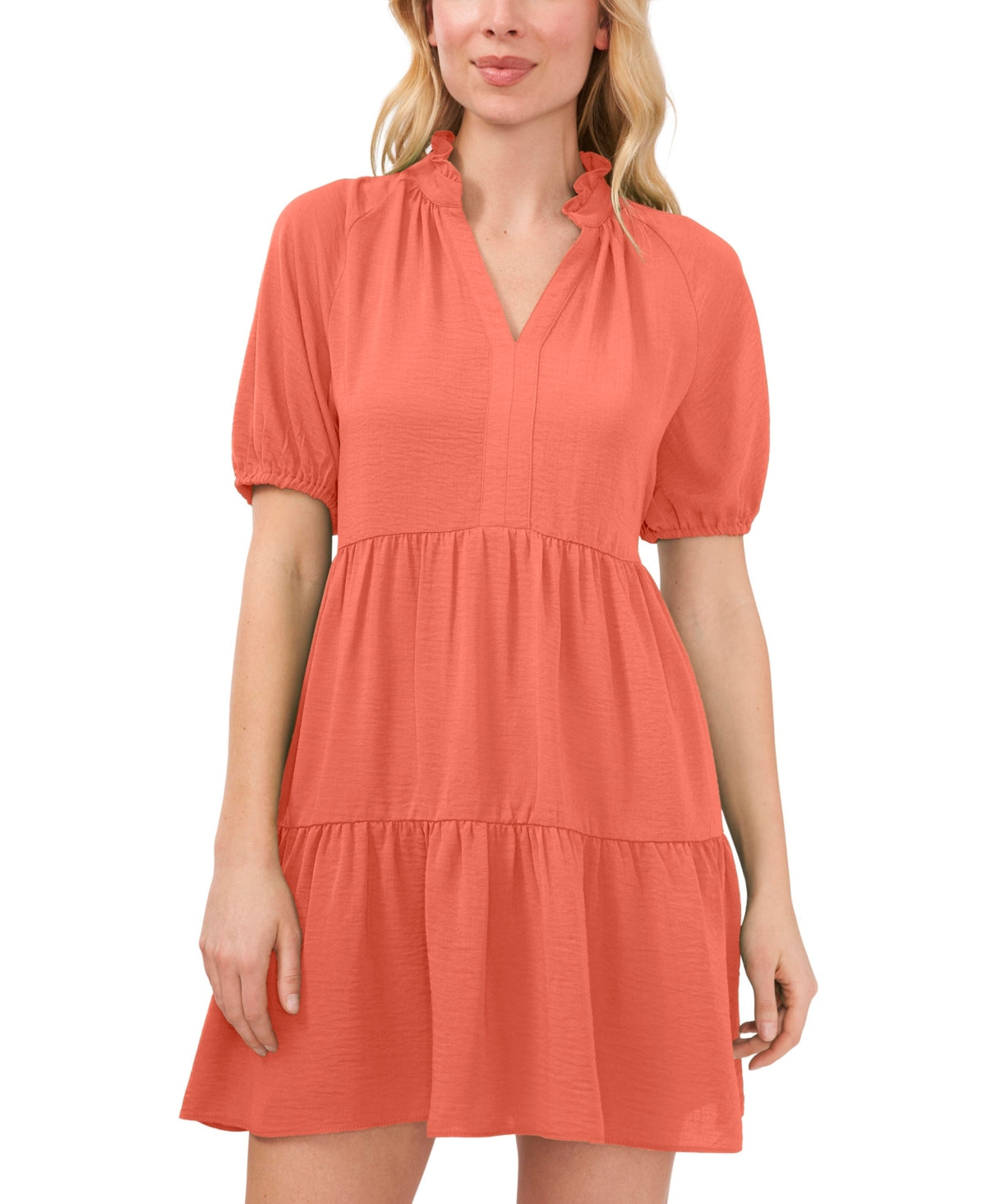 CeCe Women's Tiered V Neck Babydoll Dress Orange Size Large