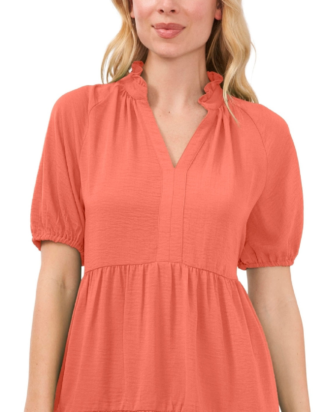 CeCe Women's Tiered V Neck Babydoll Dress Orange Size Medium