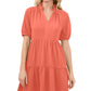 CeCe Women's Tiered V Neck Babydoll Dress Orange Size Medium