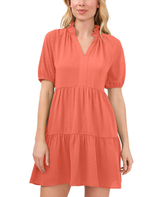 CeCe Women's Tiered V Neck Babydoll Dress Orange Size Medium