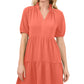 CeCe Women's Tiered V Neck Babydoll Dress Orange Size X-Small