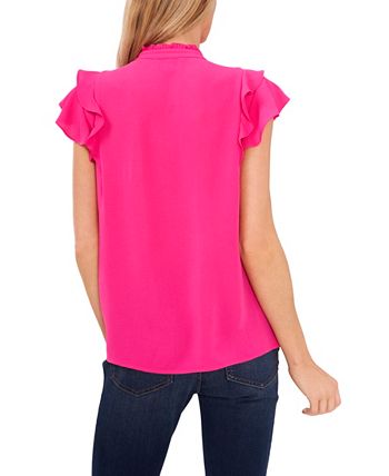 CeCe Women's Pintuck Ruffle Short Sleeve Blouse Pink Size Medium