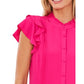 CeCe Women's Pintuck Ruffle Short Sleeve Blouse Pink Size Medium
