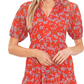 CeCe Women's Floral Print Babydoll Dress Red Size Medium