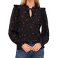 CeCe Women's Floral Ruffle Split Neck Blouse Black Size Small