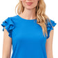 CeCe Women's Double Ruffle Knit Top Blue Size Large
