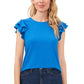 CeCe Women's Double Ruffle Knit Top Blue Size Small