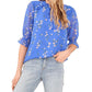 CeCe Women's Tie Neck Ruffle Blouse Blue Size Medium