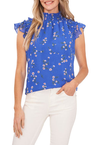 Medium Size CeCe Floral Blouse with Ruffle Flutter Sleeves in English Rose