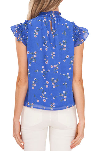 Medium Size CeCe Floral Blouse with Ruffle Flutter Sleeves in English Rose