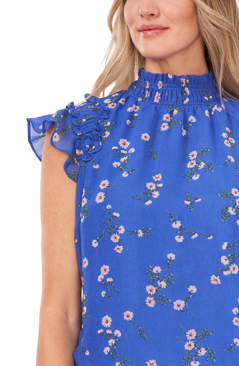 Medium Size CeCe Floral Blouse with Ruffle Flutter Sleeves in English Rose
