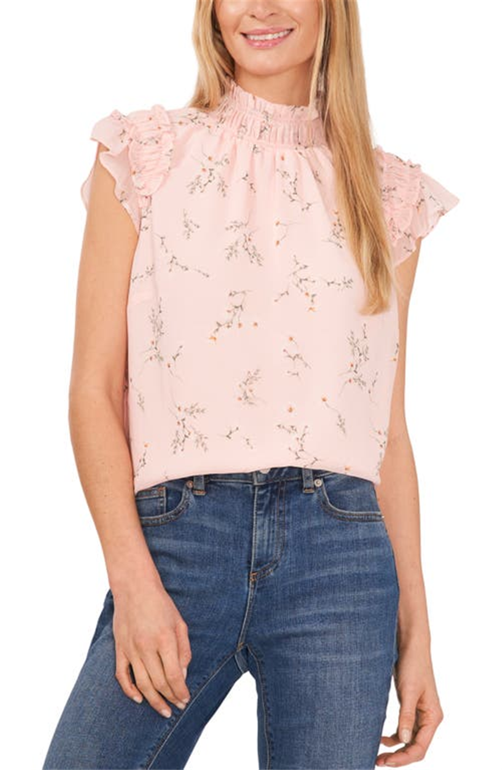 Medium Size CeCe Floral Blouse with Ruffle Flutter Sleeves in English Rose