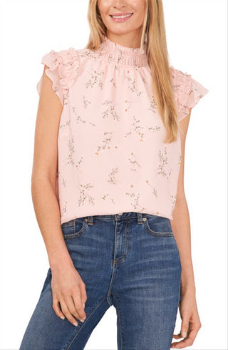 Medium Size CeCe Floral Blouse with Ruffle Flutter Sleeves in English Rose