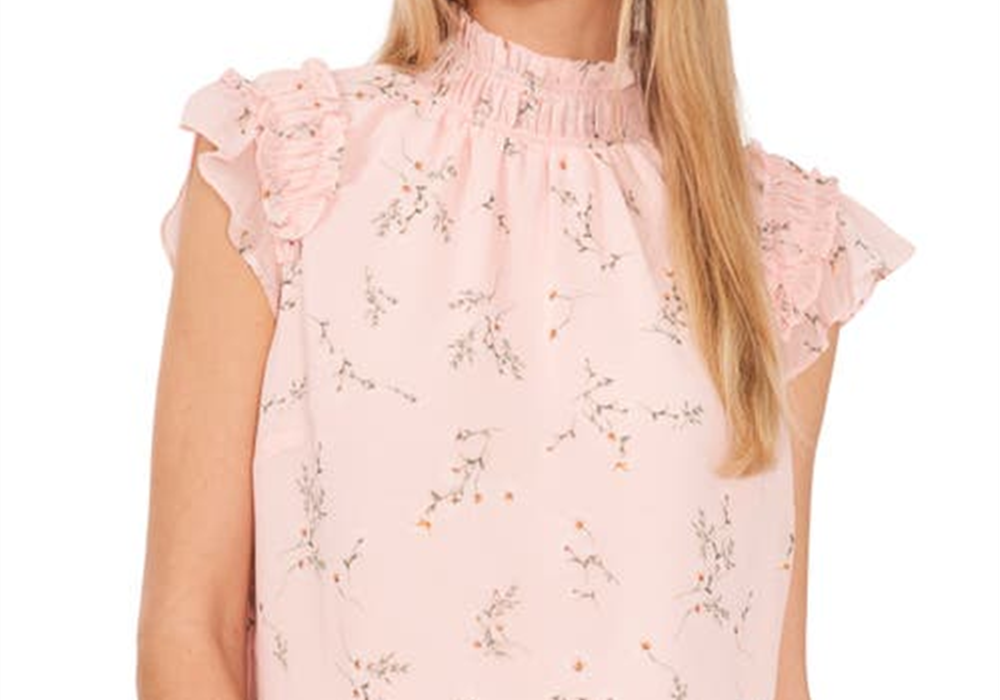Medium Size CeCe Floral Blouse with Ruffle Flutter Sleeves in English Rose