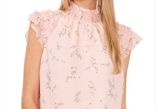 Medium Size CeCe Floral Blouse with Ruffle Flutter Sleeves in English Rose