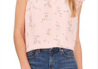 Medium Size CeCe Floral Blouse with Ruffle Flutter Sleeves in English Rose